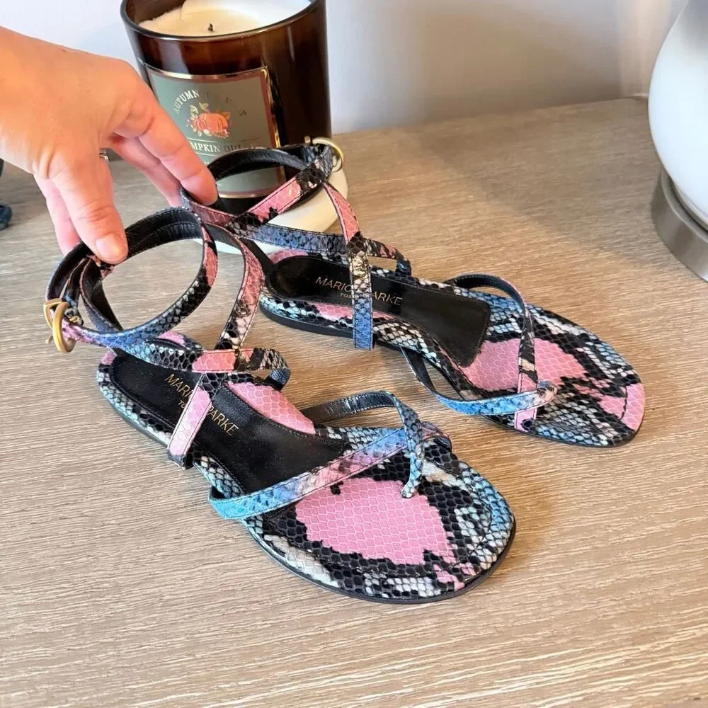 NWT Marion Parke Toscana Harvey Python Snakeskin Indigo Strappy Size‎ 37 / 6.5